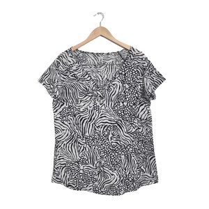 Avenue Your Tee Zebra Print V-Neck Notched Top Short Sleeve Shirt Size 14/16